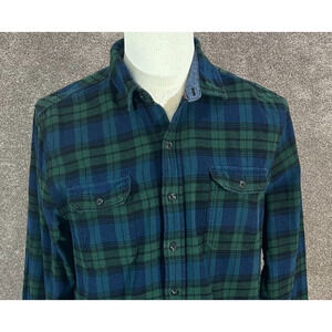 Woolrich Shirt Mens Large Blue Green Plaid Flannel Button Up Long Sleeve Pockets